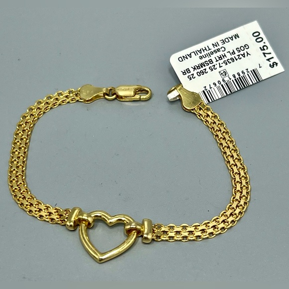 Women’s 18k Gold Over Sterling Silver Heart Bracelet - Picture 2 of 7